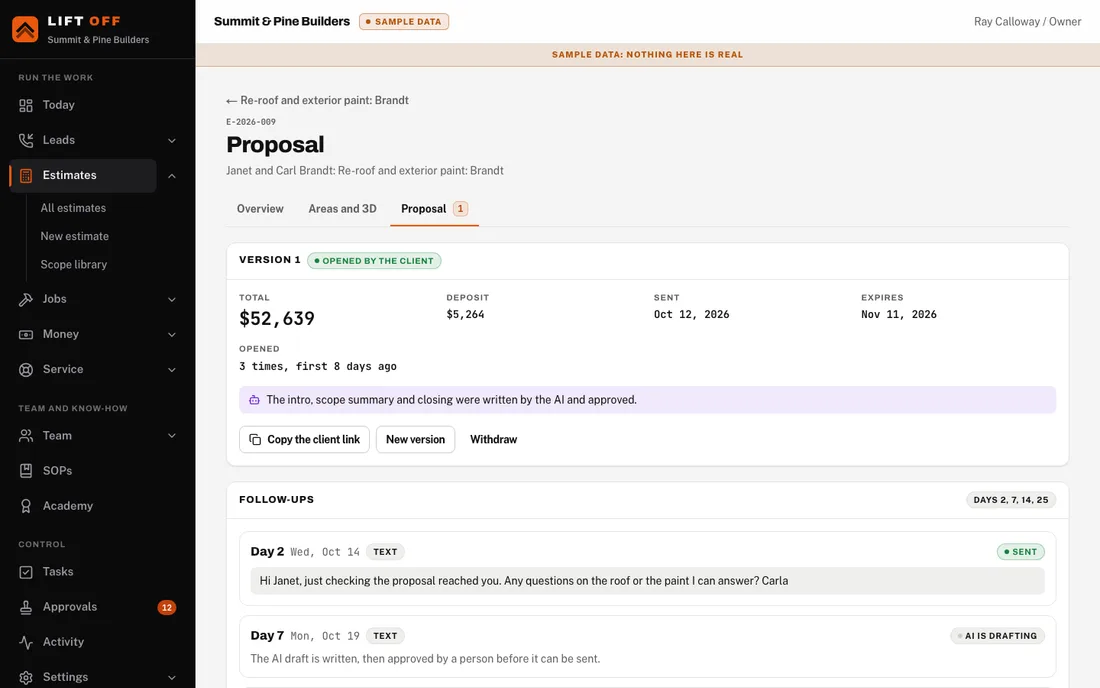 Sample screen. Team desktop: the same proposal, office view