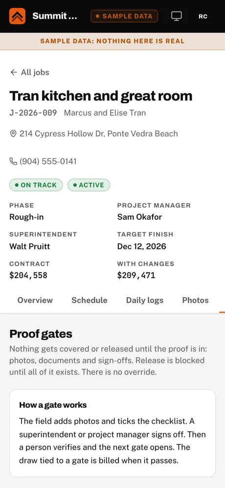 Sample screen. Owner phone: Stop-Guard proof gates